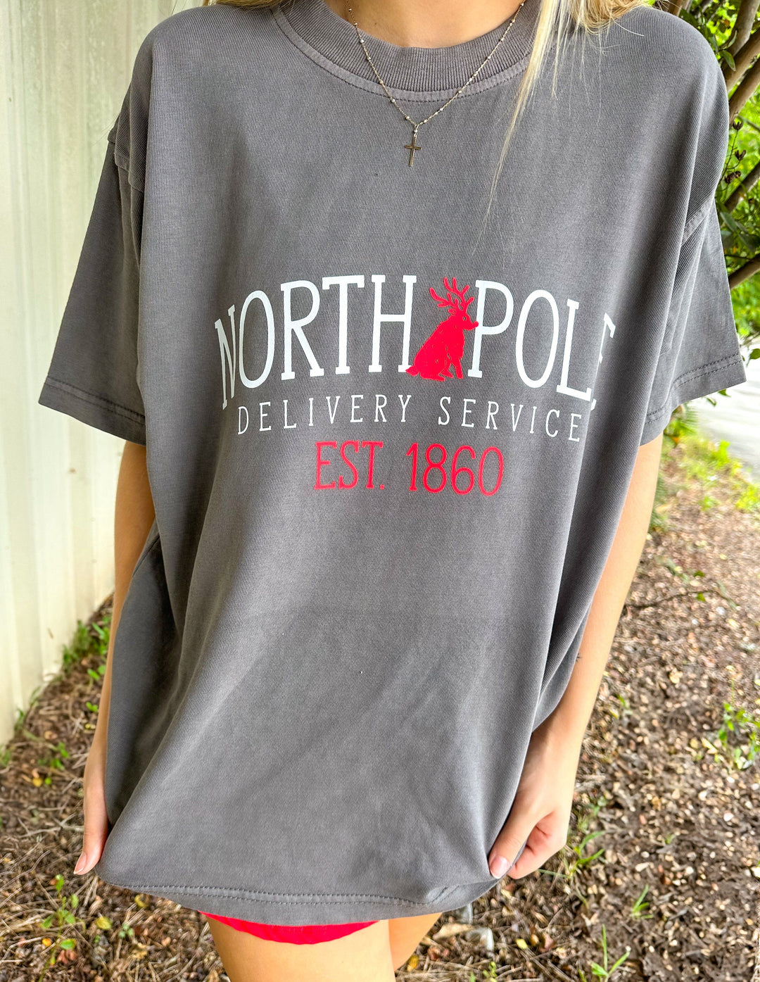 North Pole Delivery Service Mock Neck Tee