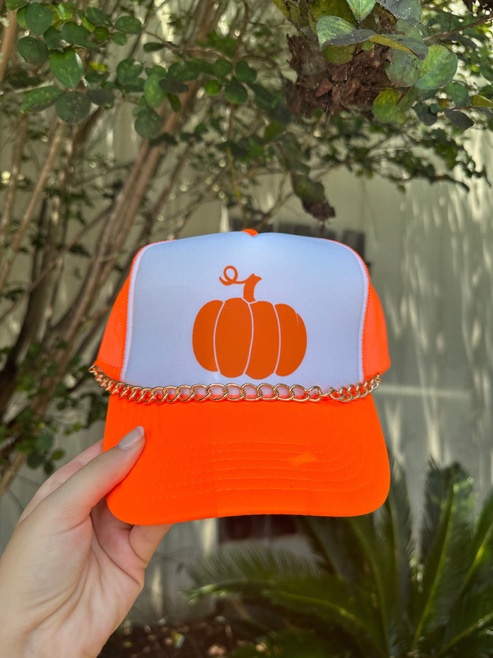 Lil Pumpkin White/Neon Orange Trucker Hat