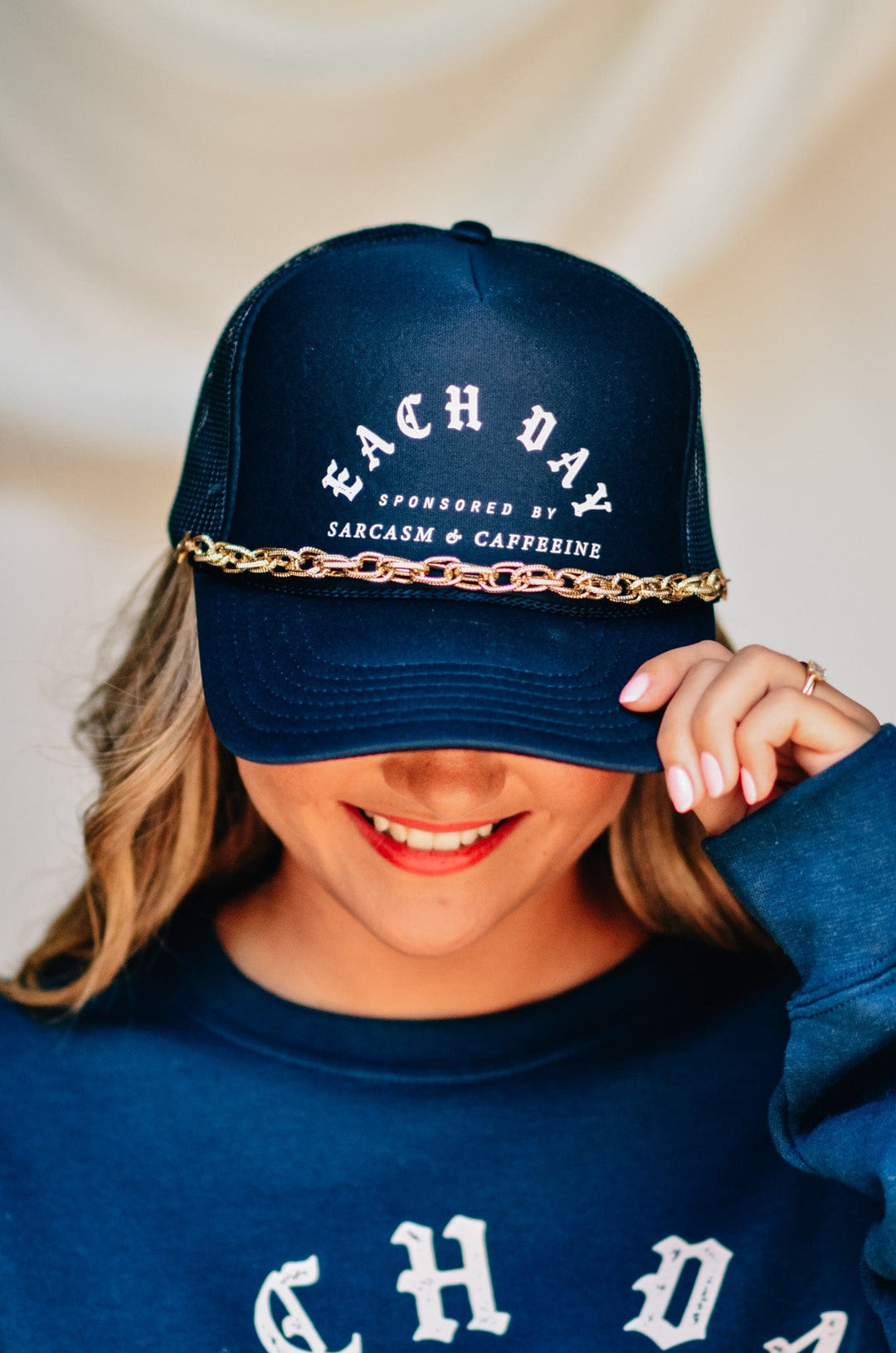 Sarcasm & Caffeine Navy Trucker Hat