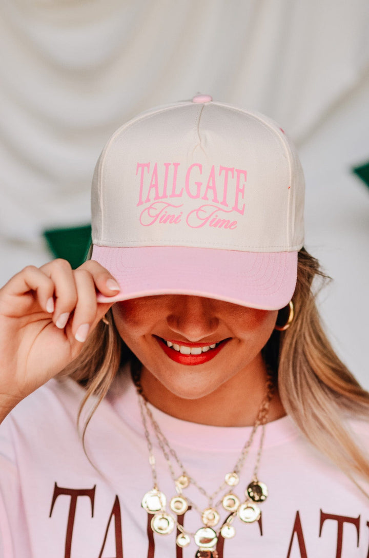 Tailgate Tini Time Pink/White Canvas Trucker-
