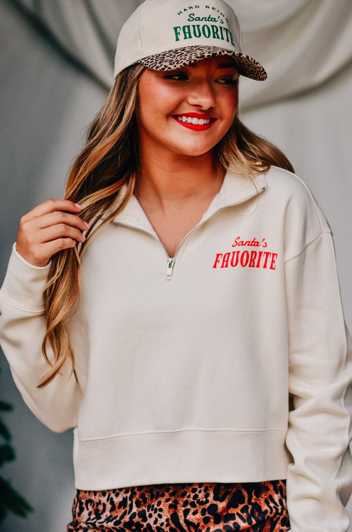 Santa's Favorite Half-Zip Cropped Sweatshirt