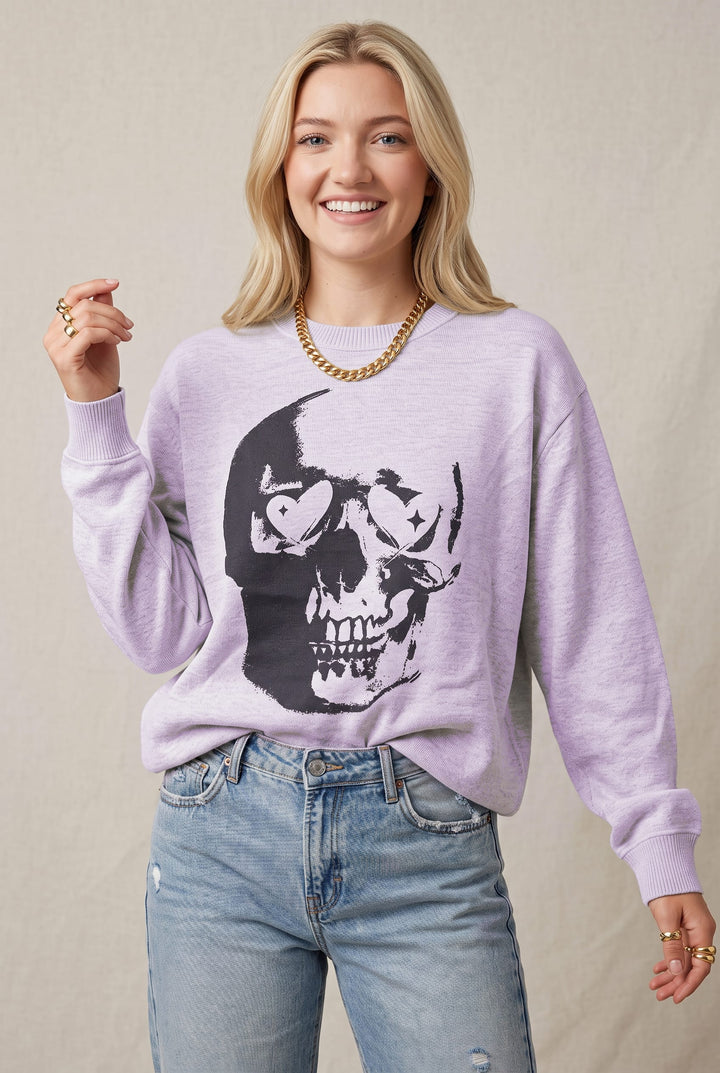 Heart Eyes Skull Lavender Knit Sweatshirt