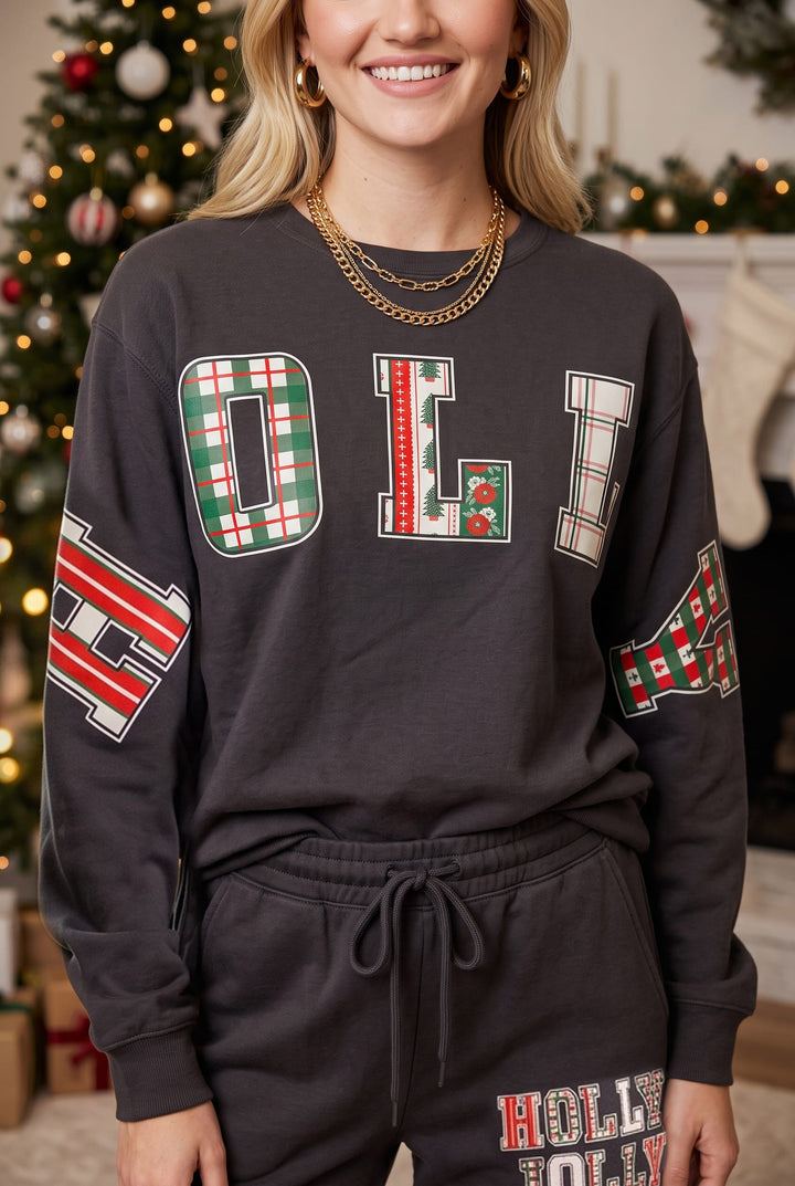 Holly Jolly Patch Charcoal Sweatshirt