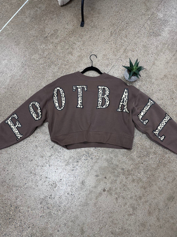 Football Leopard Mocha Crop Sweatshirt