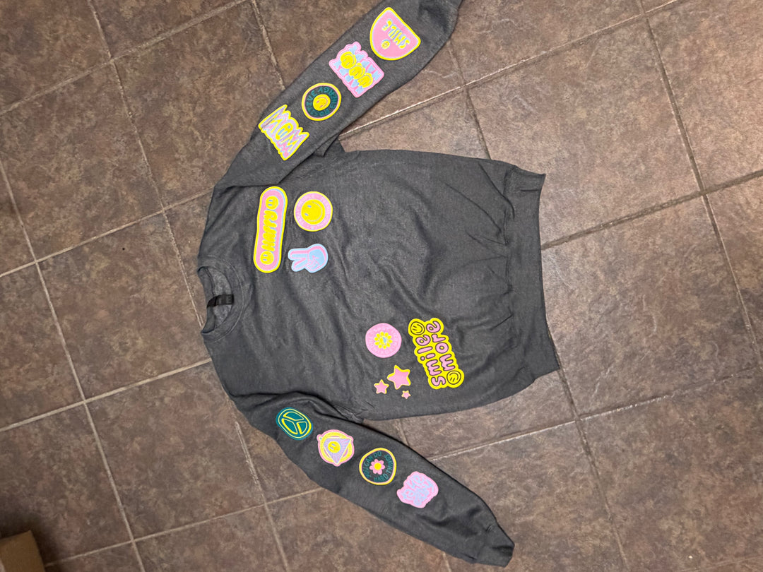 Smile More Retro Patch Dark Gray Sweatshirt