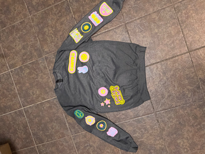 Smile More Retro Patch Dark Gray Sweatshirt