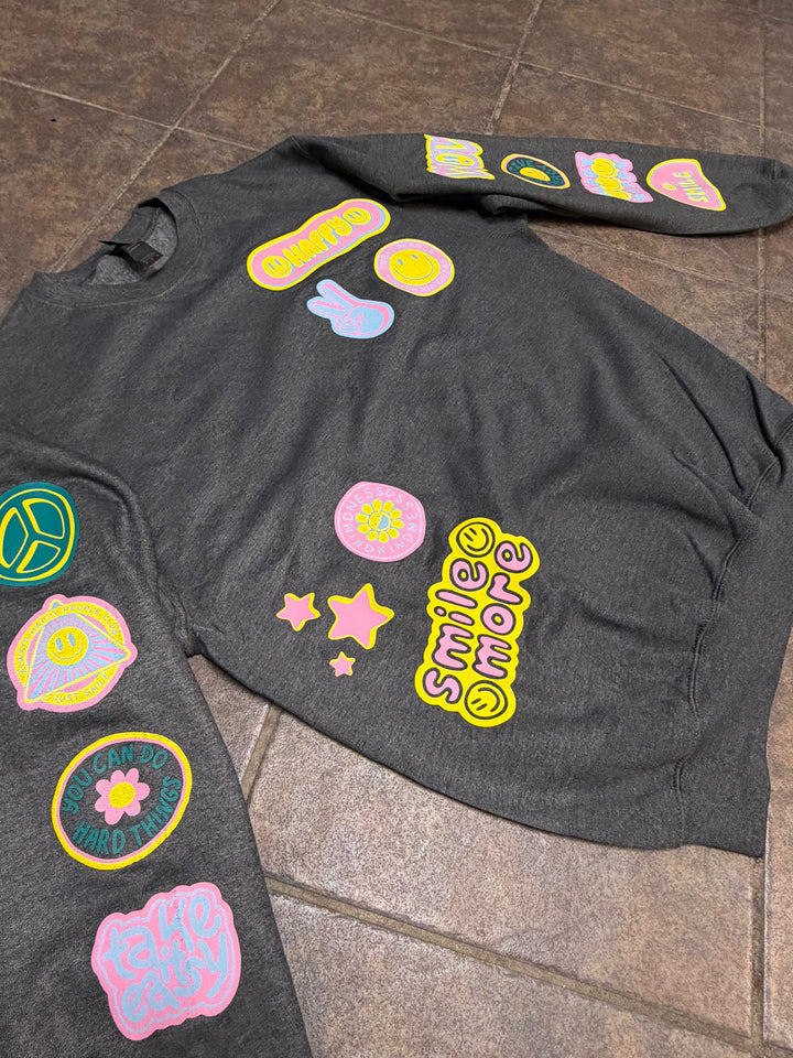 Smile More Retro Patch Dark Gray Sweatshirt