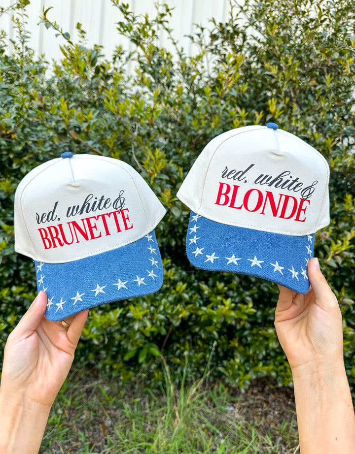 Red, White, & Blonde Cream/Dark Denim STAR Canvas Trucker