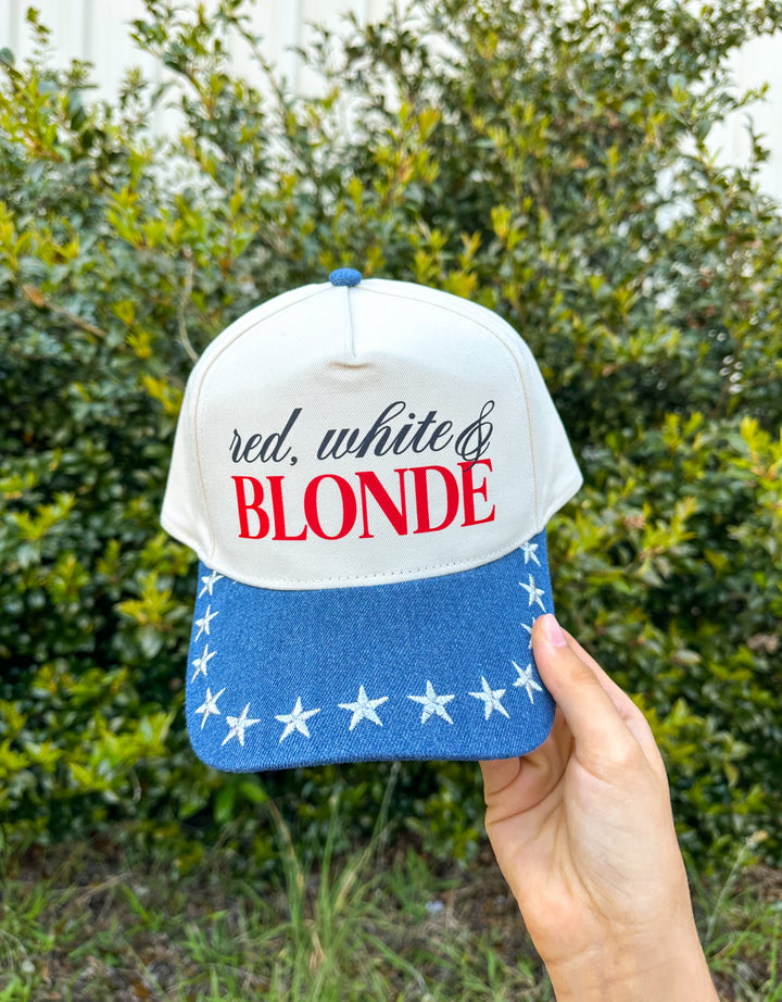 Red, White, & Blonde Cream/Dark Denim STAR Canvas Trucker