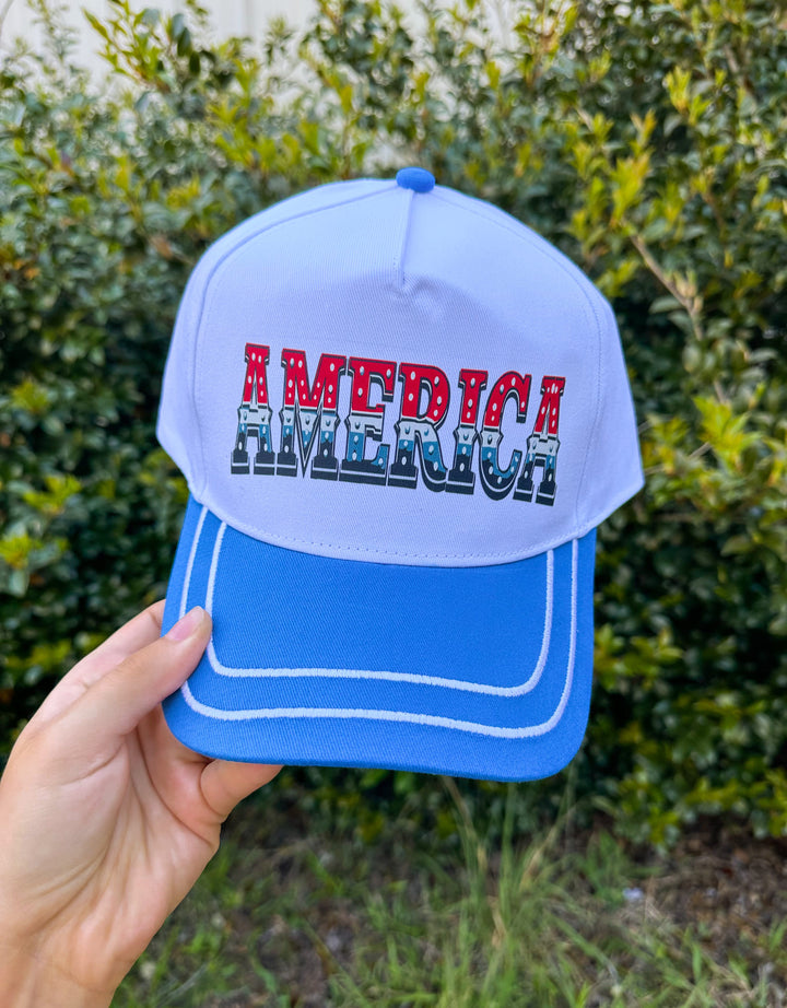 AMERICA White/Cloud Blue CANVAS Trucker