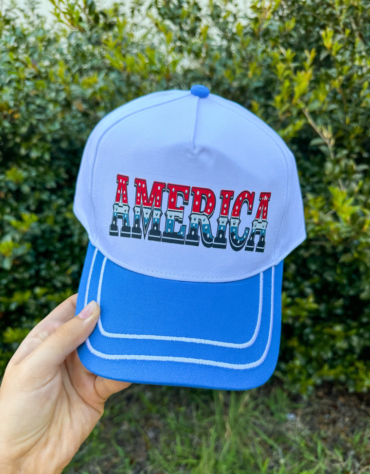 AMERICA White/Cloud Blue CANVAS Trucker