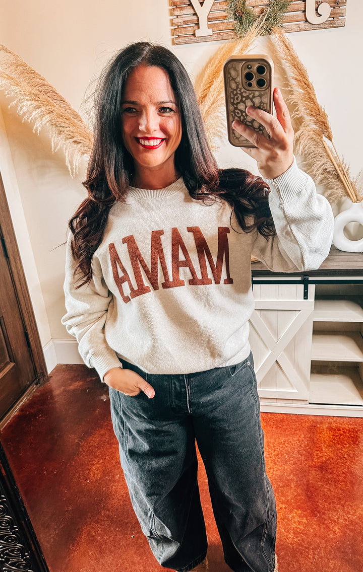 MAMA Heather Oatmeal Knit Sweatshirt