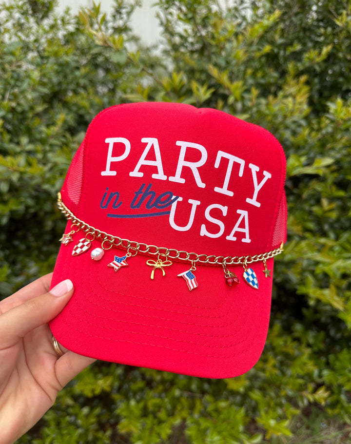 Party In The USA Red Trucker Hat