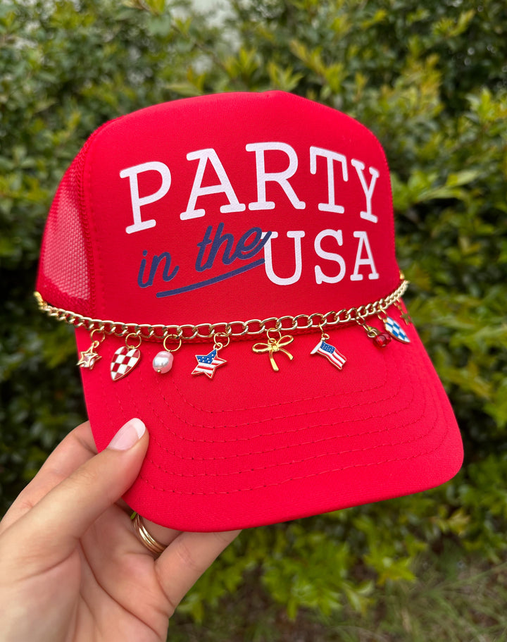 Party In The USA Red Trucker Hat