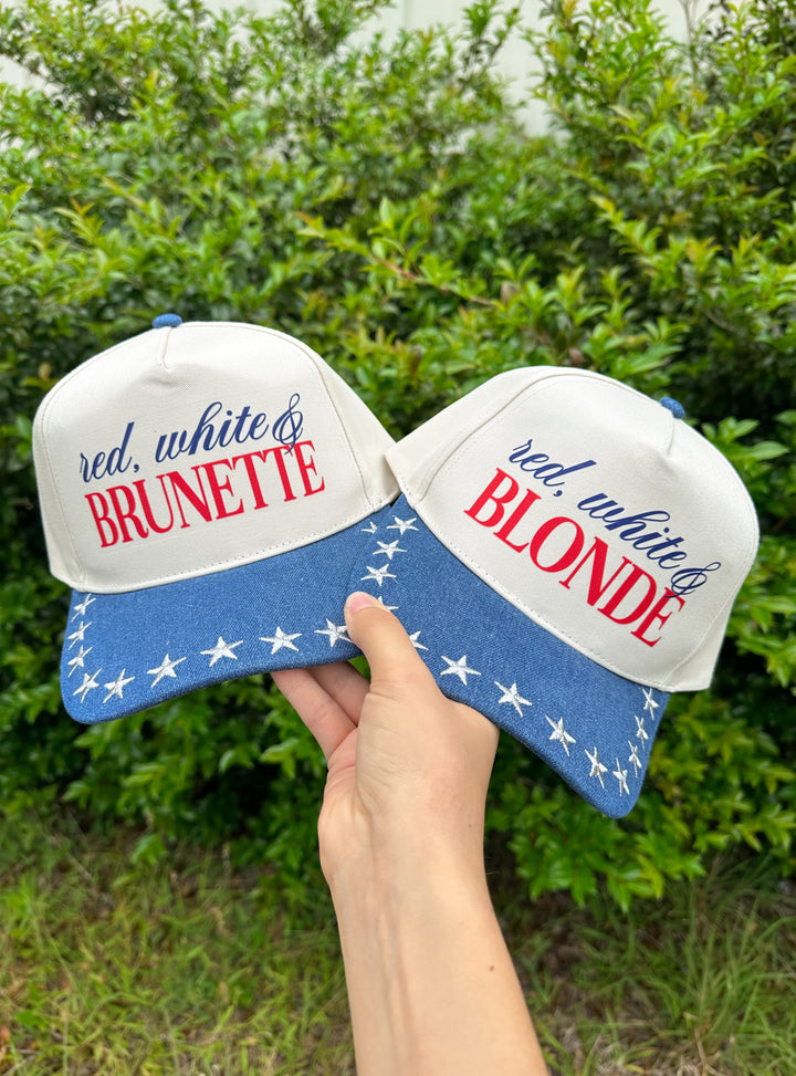 Red, White, & Brunette Cream/Dark Denim STAR Canvas Trucker
