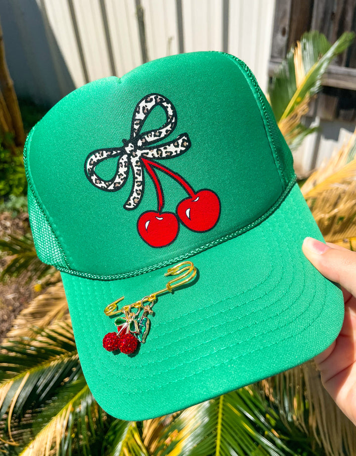 Leopard Cherry Kelly Green Trucker Hat