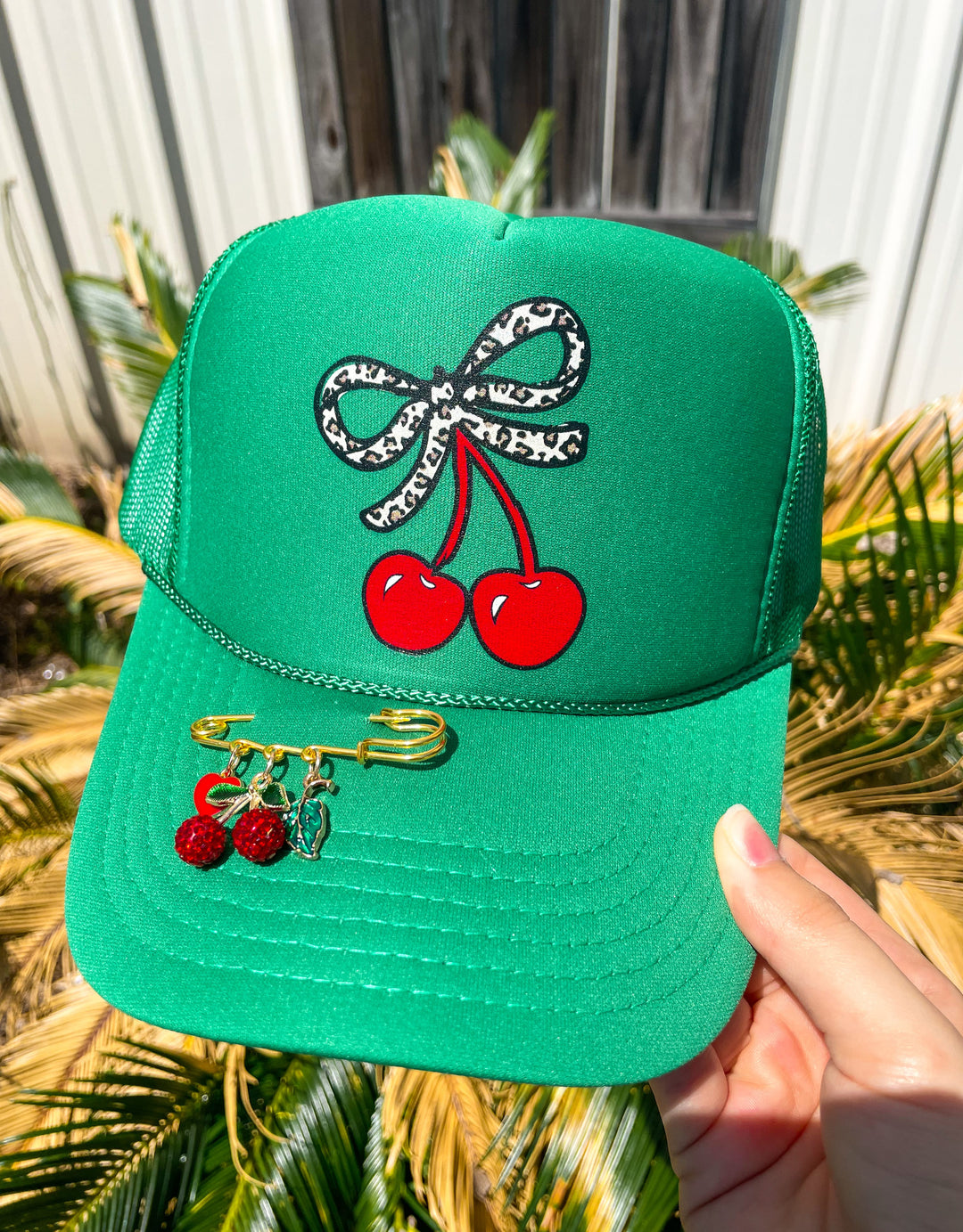 Leopard Cherry Kelly Green Trucker Hat