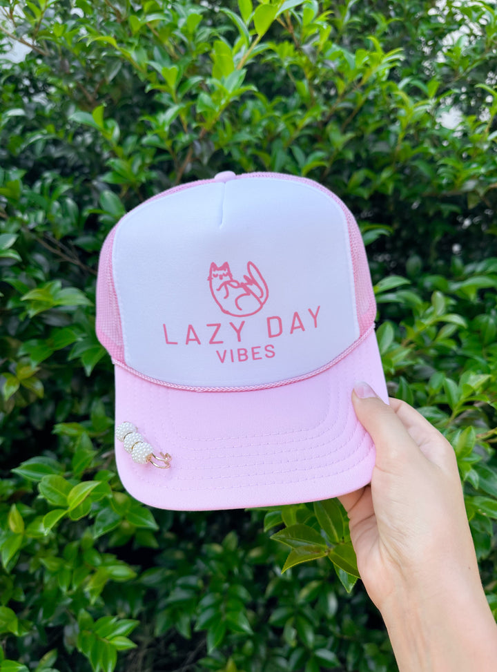 Lazy Day Vibes White/ Light Pink Trucker