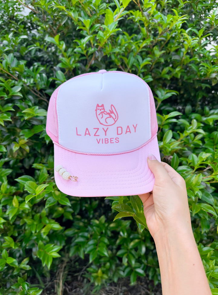 Lazy Day Vibes White/ Light Pink Trucker