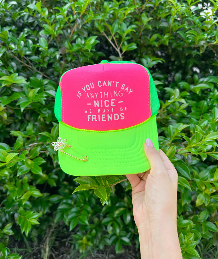 We Must Be Friends Multi-Trucker Hat (Hot Pink Front)
