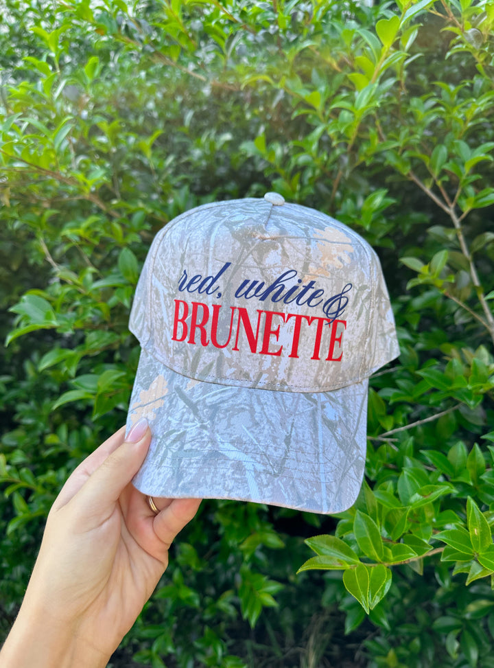 Red, White, & Brunette Washed Camo Canvas Trucker