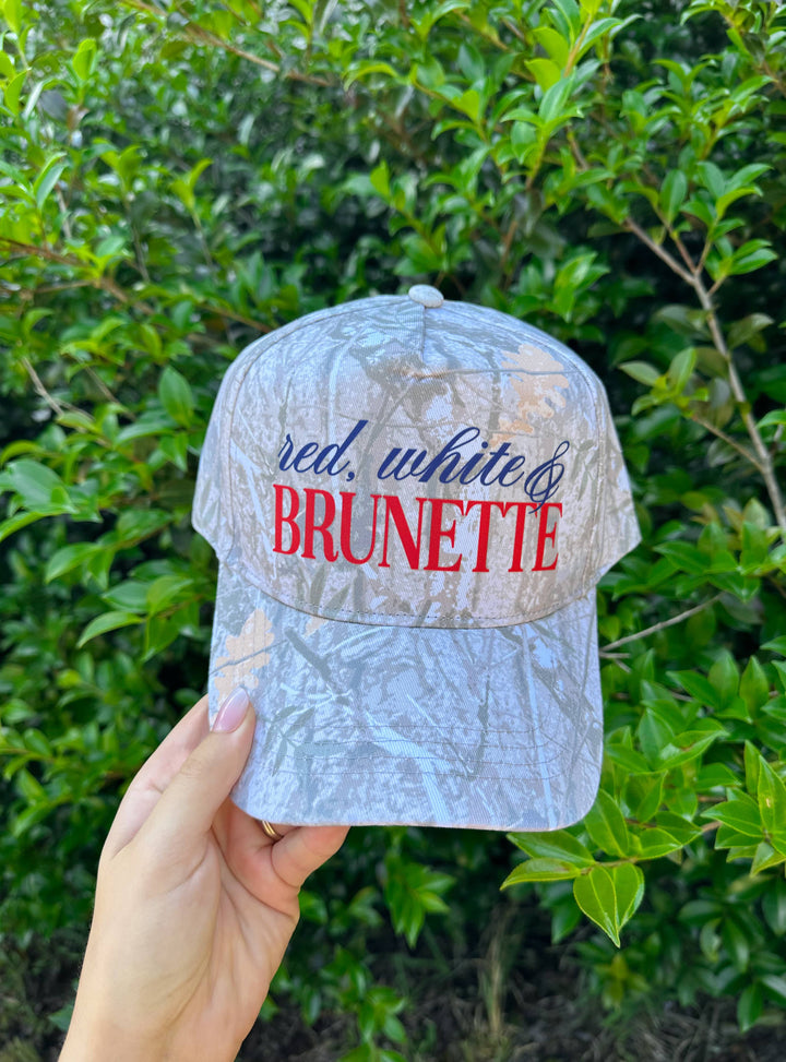 Red, White, & Brunette Washed Camo Canvas Trucker