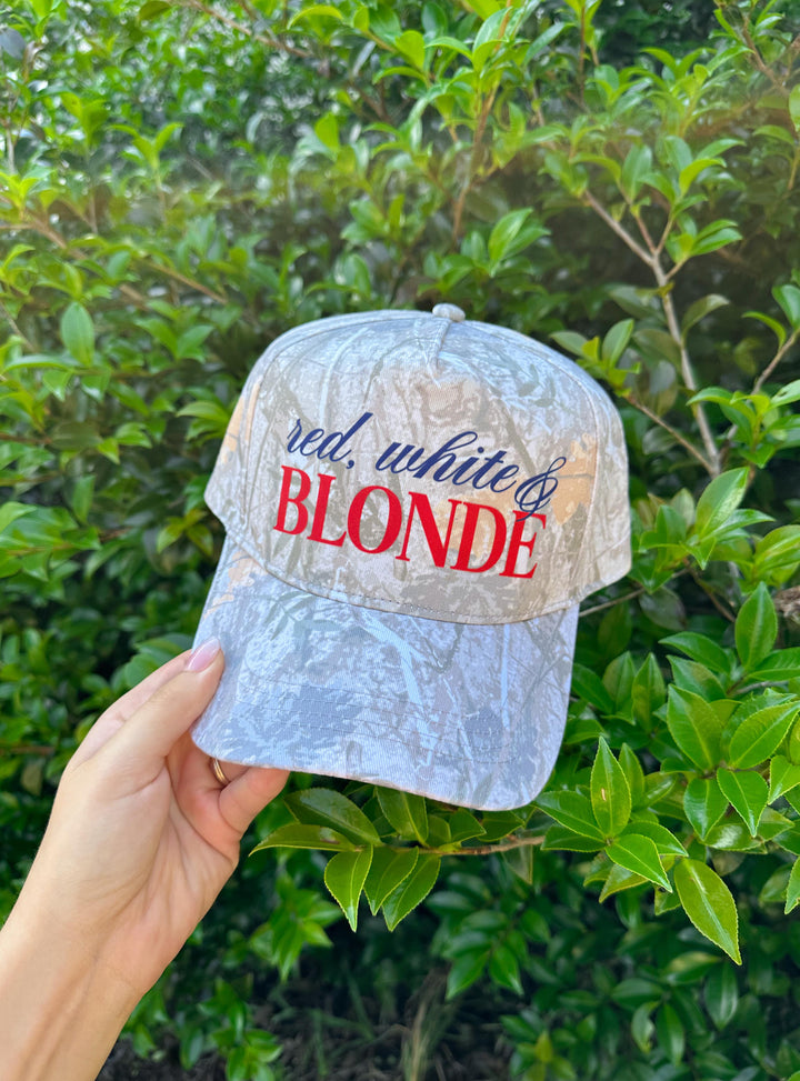 Red, White, & Blonde Washed Camo Canvas Trucker