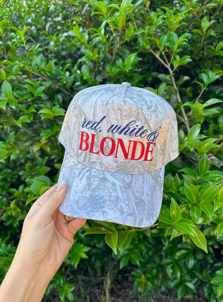 Red, White, & Blonde Washed Camo Canvas Trucker