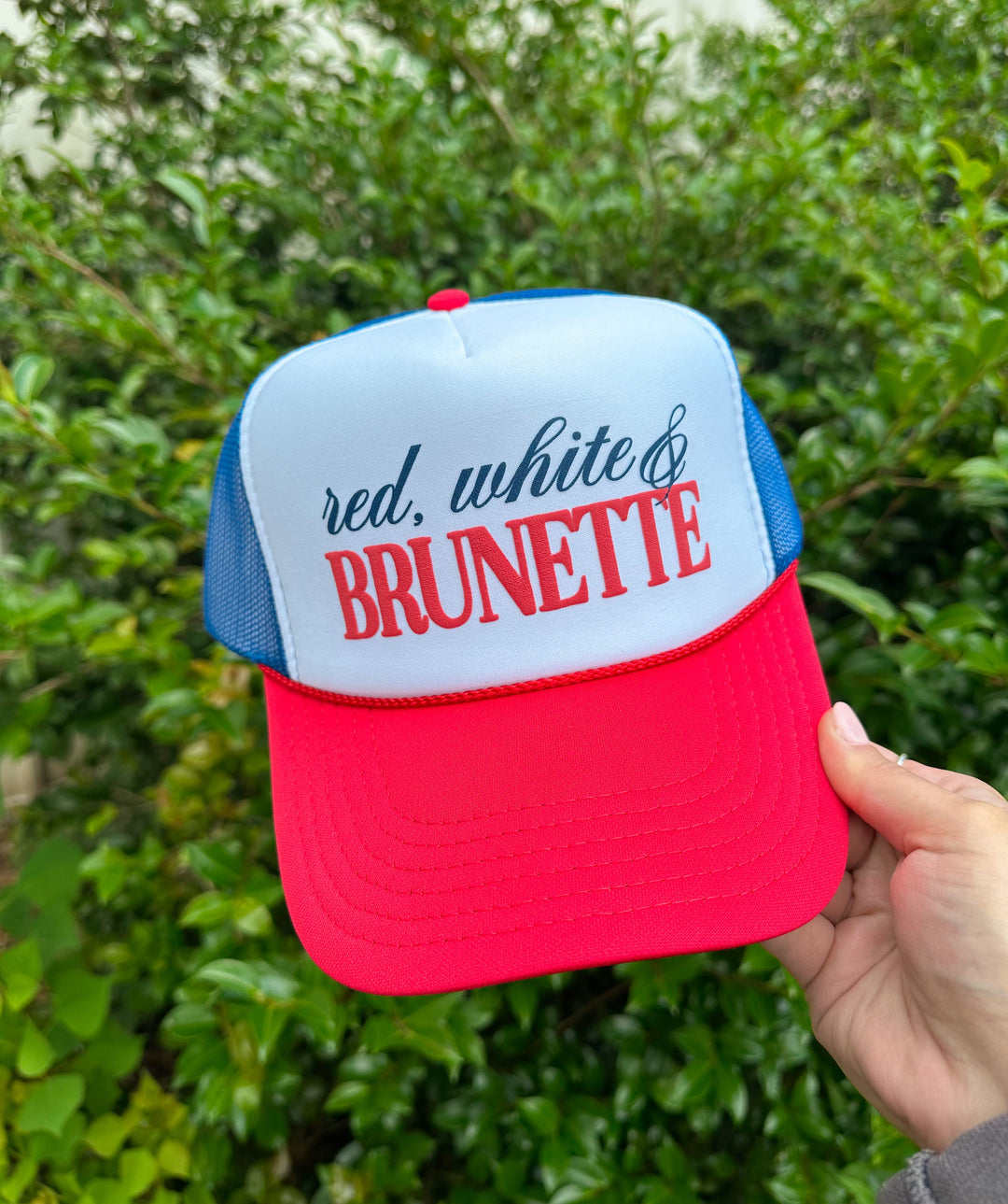 Blonde Or Brunette Red, White, Blue Foam Trucker