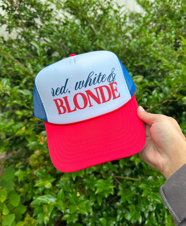 Blonde Or Brunette Red, White, Blue Foam Trucker