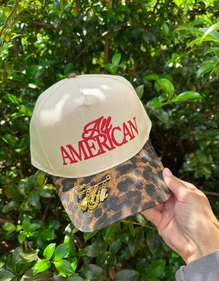 All American DARK Washed Leopard Canvas Trucker Hat