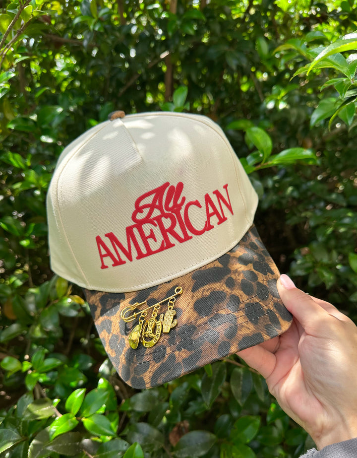 All American DARK Washed Leopard Canvas Trucker Hat