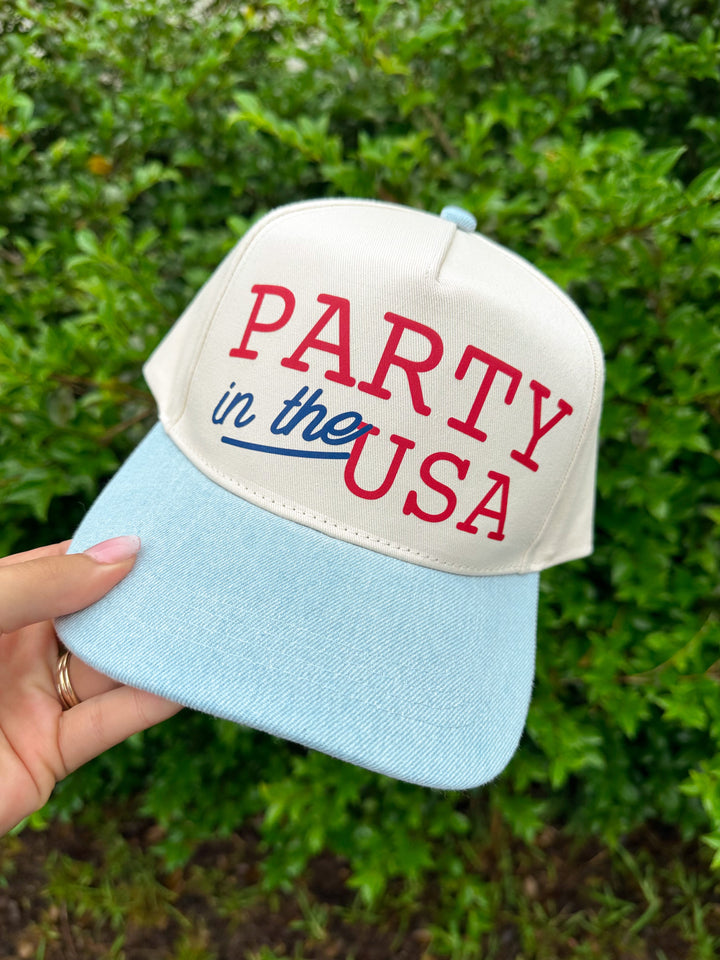 PARTY IN THE USA Light Denim Canvas Trucker Hat