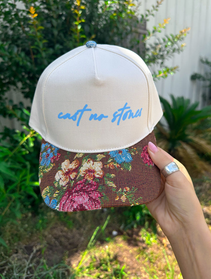 Cast No Stones Brown Vintage Floral Canvas Trucker Hat