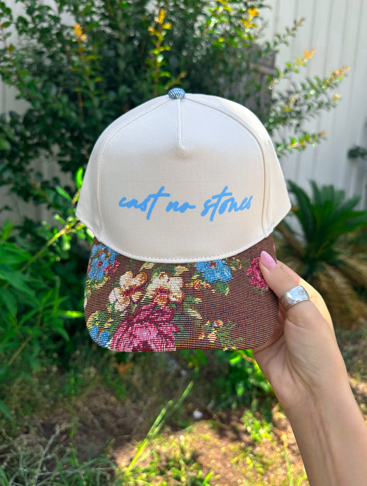Cast No Stones Brown Vintage Floral Canvas Trucker Hat