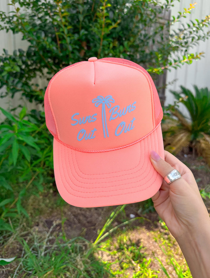 Suns Out Buns Out Coral Trucker