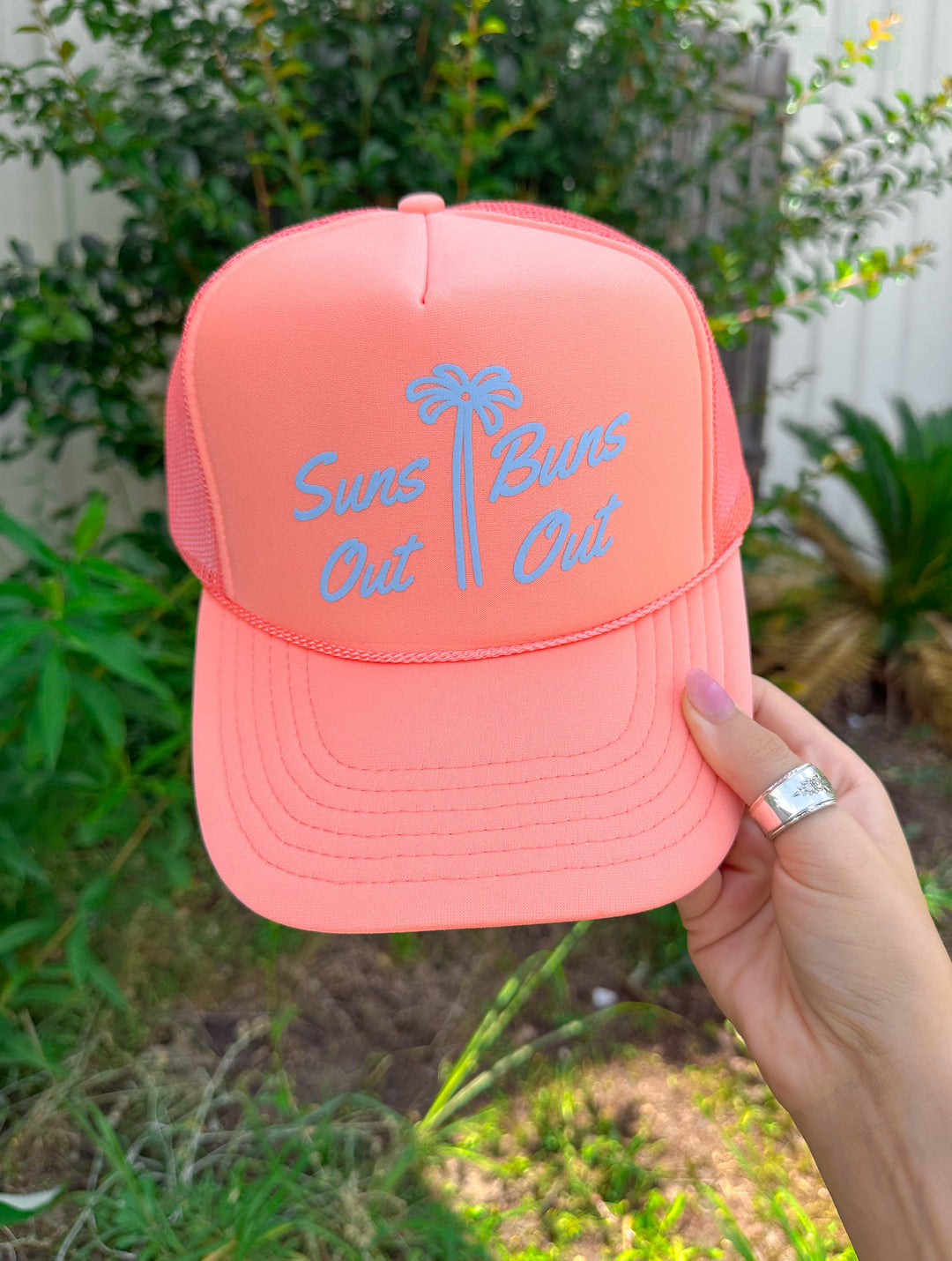 Suns Out Buns Out Coral Trucker