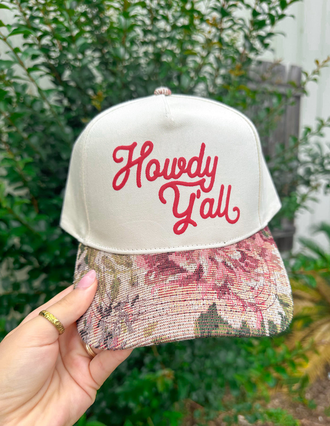 Howdy Y'all Red Vintage Floral Canvas Trucker Hat