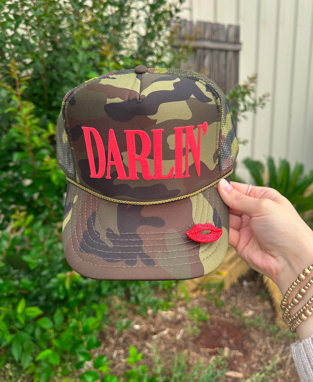 DARLIN' (RED) Full Camo Trucker