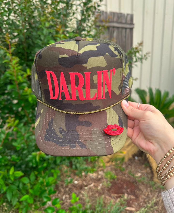 DARLIN' (RED) Full Camo Trucker
