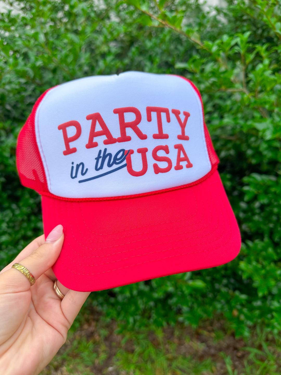Party In The USA White/Red Trucker Hat