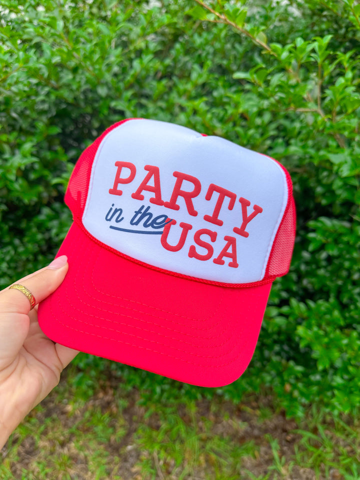 Party In The USA White/Red Trucker Hat