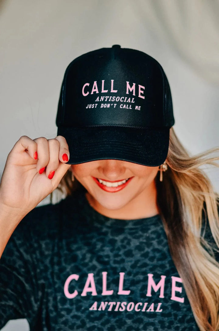 Call Me Antisocial Black Trucker Hat