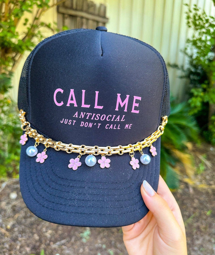 Call Me Antisocial Black Trucker Hat