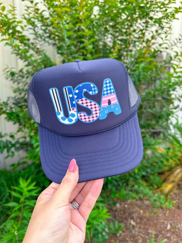 USA Girly Patchwork Navy Trucker Hat