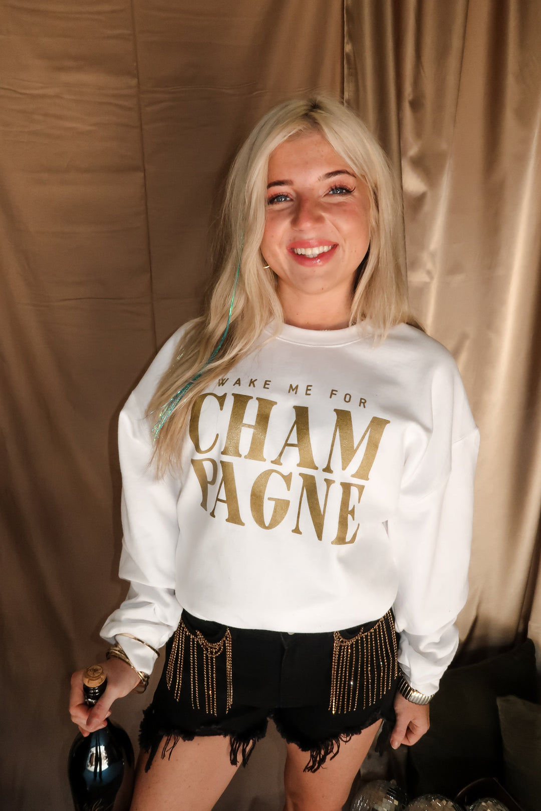 Wake Me For Champagne White Sweatshirt