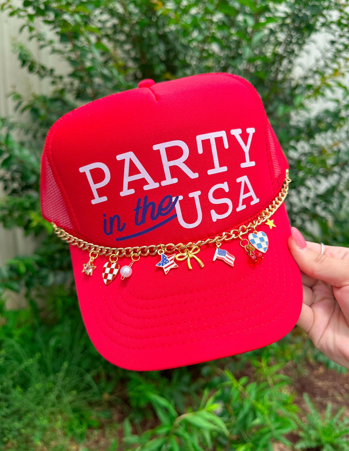 Party In The USA Red Trucker Hat