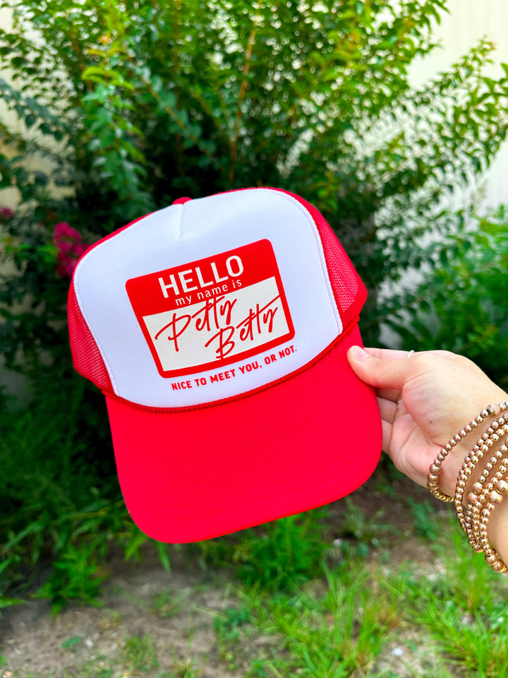 Petty Betty White/ Red Trucker Hat
