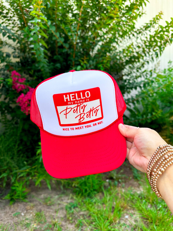 Petty Betty White/ Red Trucker Hat