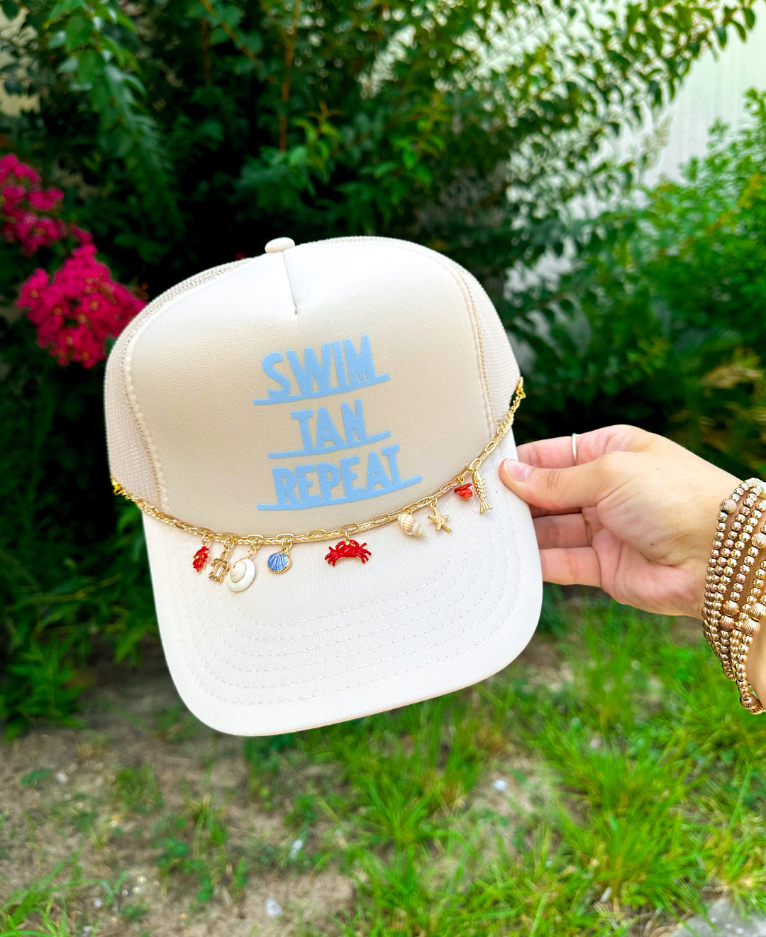 Swim Tan Repeat Cream Trucker Hat